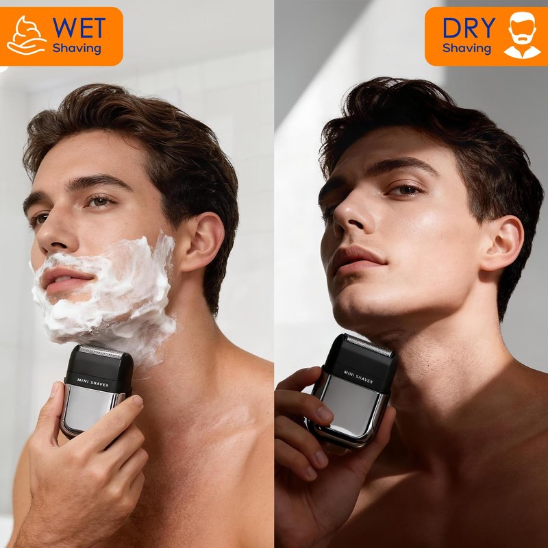 Foil Shaver, Portable Electric Razors for Men Mini Electric Shaver Wireless Charging IPX7 Waterproof Wet/Dry Use USB-C Charging 2H Battery Life Travel Shaver Facial Beard and Neck Trimmer