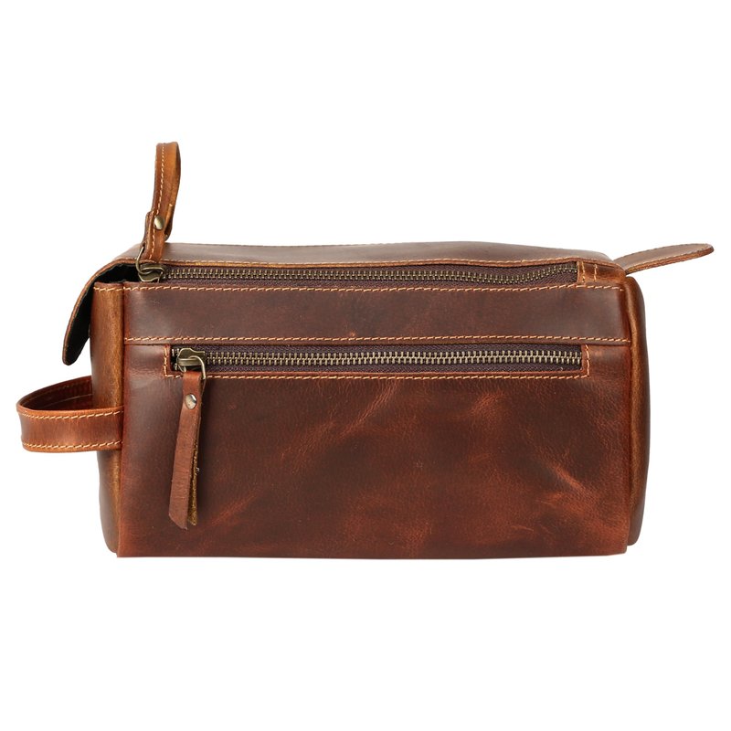 KomalC Premium Buffalo Leather Toiletry Bag for Men & Women With Water resistant Lining, Grooming Travel Pouch, Unisex Wash Bag for Toiletries, Gifts for Men and Women