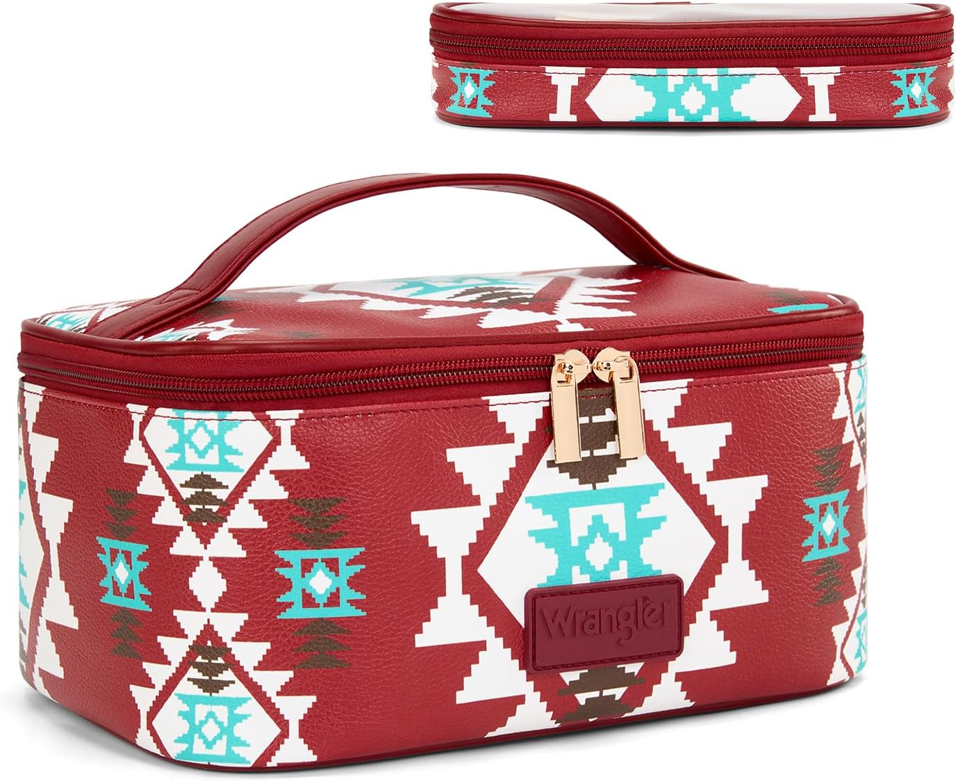 Travel Makeup Bag Set - Large Cosmetic Organizer with Brush Holder | Portable Toiletry Bag for Women - Aztec Design