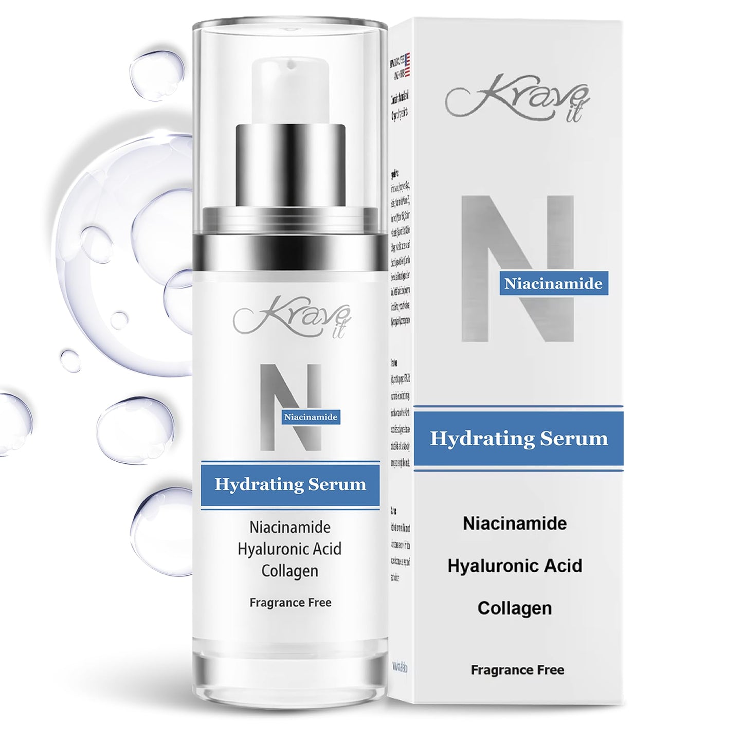 KRAVE IT 10% Niacinamide Serum for Face & Neck - Minimizes Pores, Dark Spots & Discoloration- Hydrating Anti-Aging Treatment with Hyaluronic Acid & Collagen, Fragrance Free, 1 fl oz.