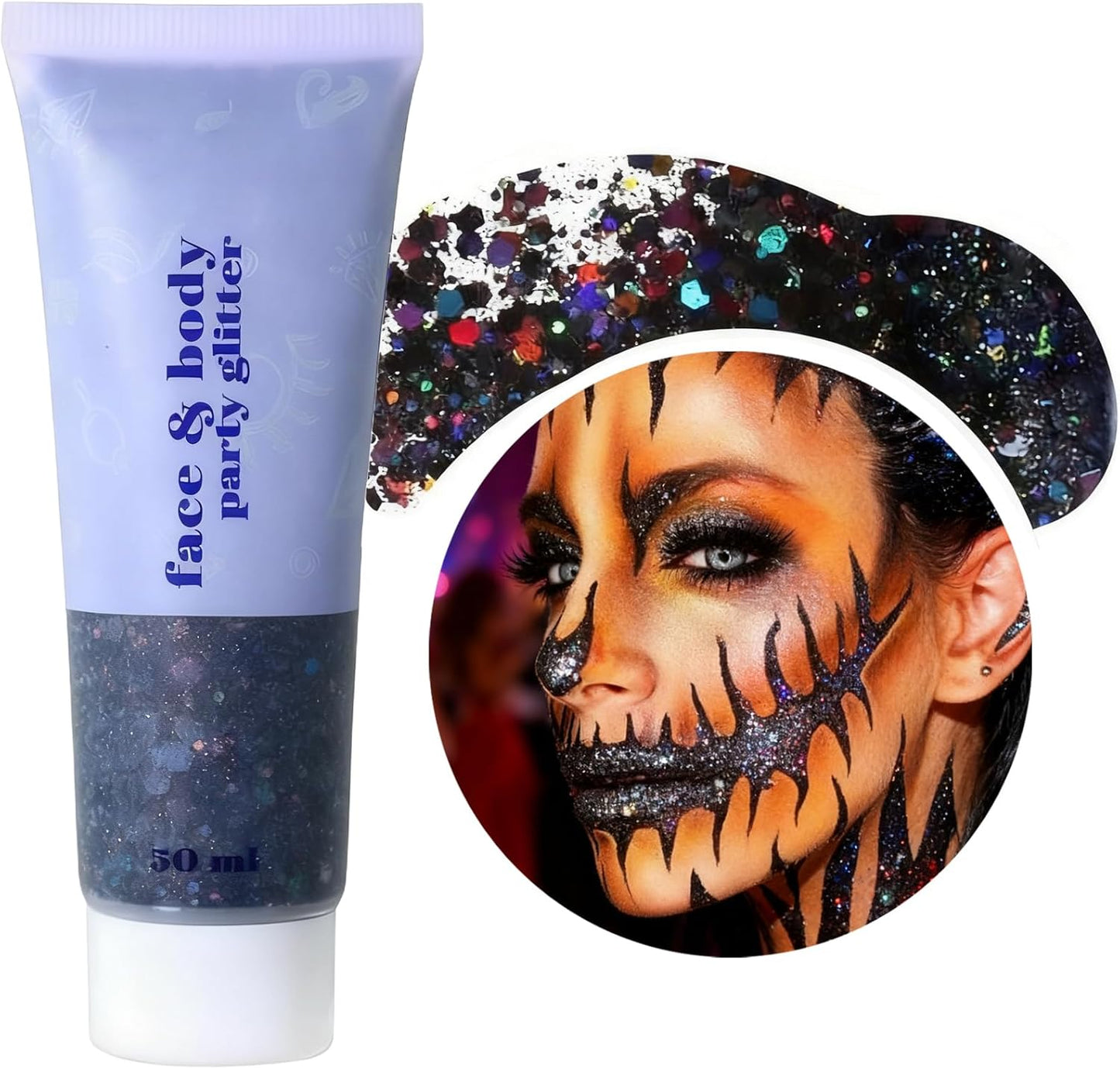 Black Glitter Gel - Chunky Holographic Hair Glitter Stick for Kids & Women | Waterproof Face, Body & Nail Sequins for Halloween, Cosplay & Festivals