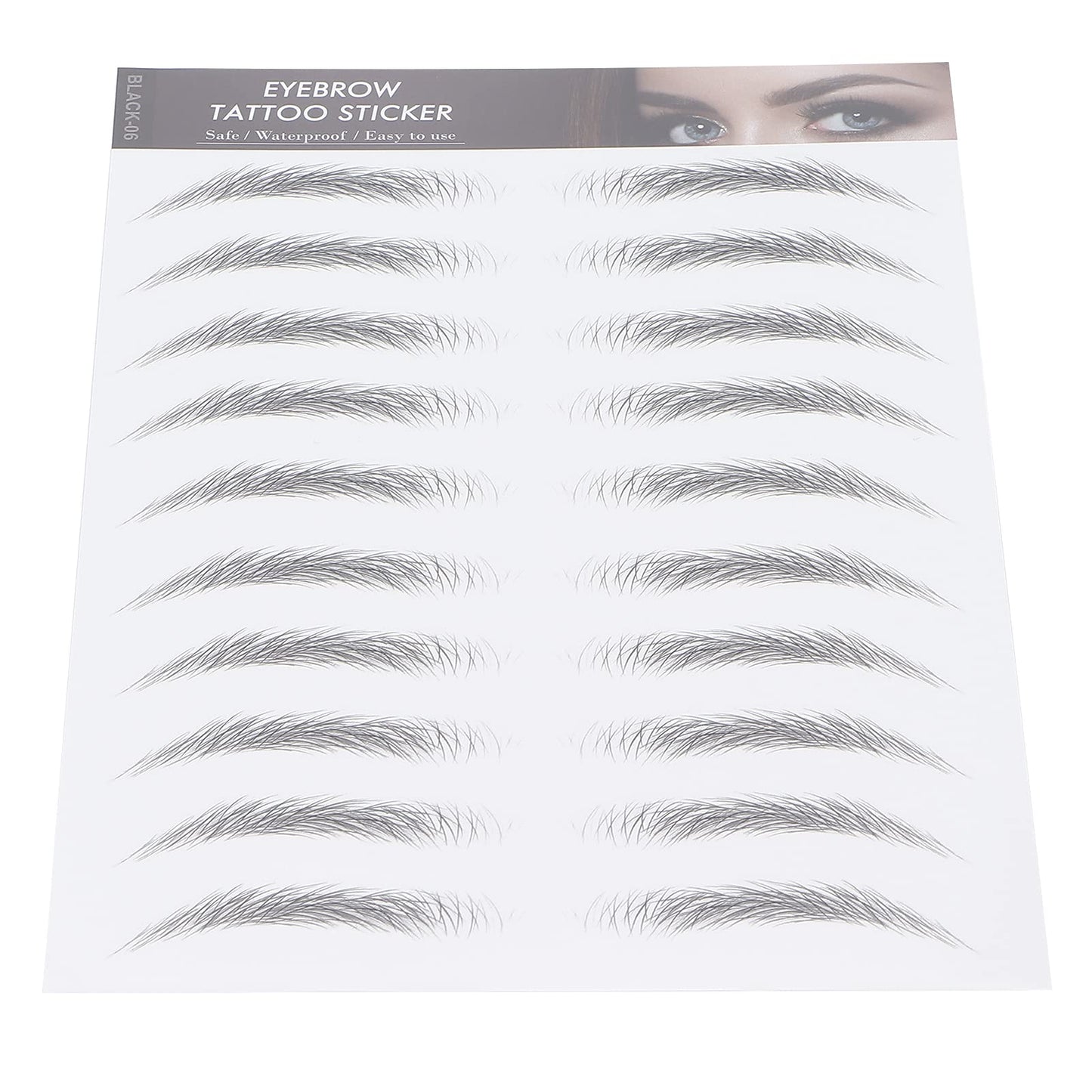 6D Eyebrow Sticker, Hair-Like Authentic Eyebrows, Long Lasting False Eyebrows Makeup Sticker for Women Girls(BLACK-06)