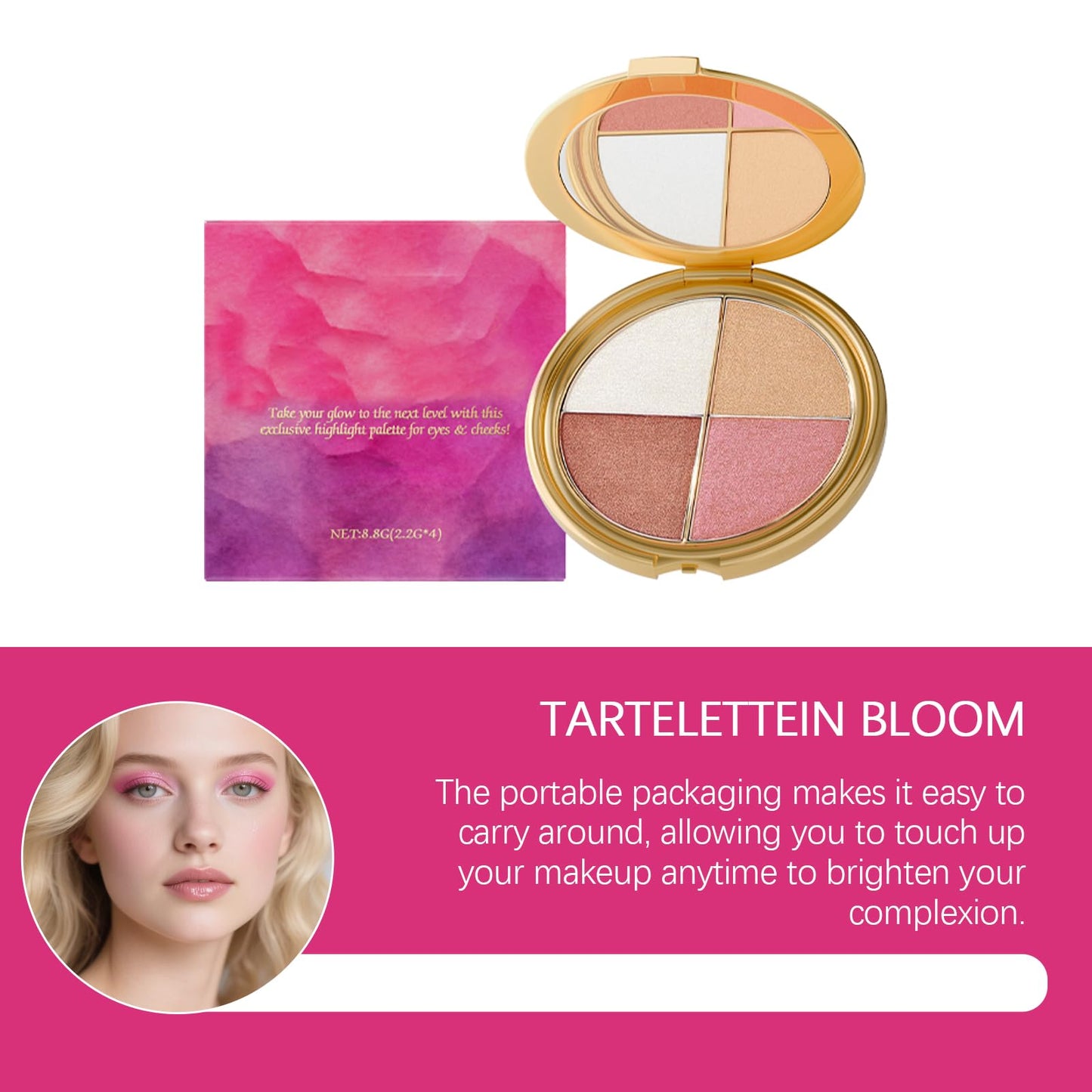 Eye & Cheek Palette- Eyeshadow and Highlighter Makeup, Eyeshadow & Highlighter Duo with Radiant Color Palette, Seamless Blendability for All-Day, Day-to-Night Wear