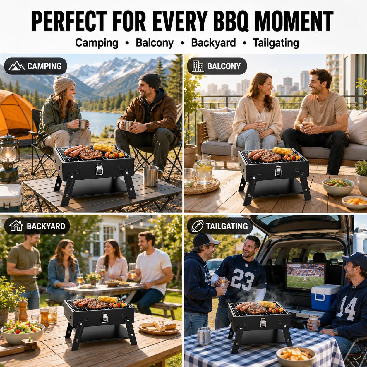 Small Portable BBQ Charcoal Grill: Mini Foldable Table Top Barbecue Grills with Fire Starter Kit for Outdoor Cooking, Fathers Day Birthday Grilling Gift for Men Dad Husband