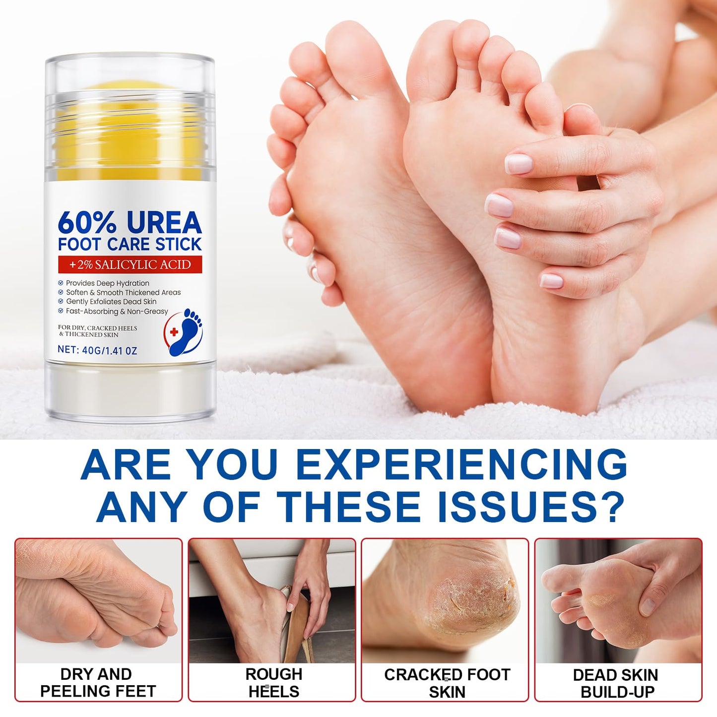 2Pack 60% Urea with 2% Salicylic Acid Foot Care Stick, Maximum Strength Urea Foot Cream Callus Remover for Dry Cracked Heels, Hands, Knees, Exfoliating Moisturizer, Dead Skin Remover Foot Balm