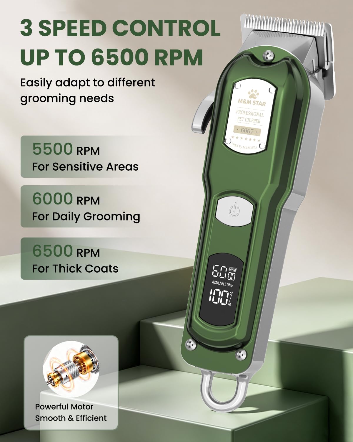 Cat Clippers for Matted Hair - 3-Speed Quiet Cordless Shaver | All-Metal Body Grooming Kit for Long Haired Cats & Dogs