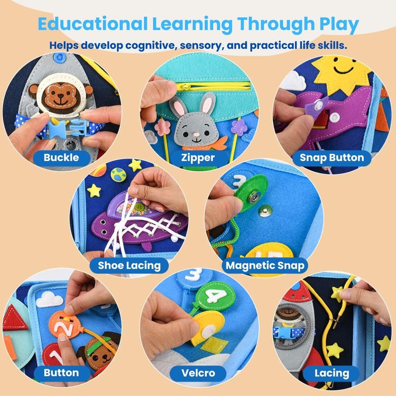 Bright Keiki Busy Book for Toddlers 1–3 – Montessori Busy Board & Educational Toys for 2 Year Old – Away We Go Travel Activity Book