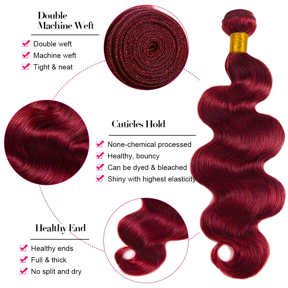 99J Bundles Human Hair Red Body Wave Bundles 30 32 34 inch Burgundy Human Hair Bundle 99j Body Wave Bundle 150g