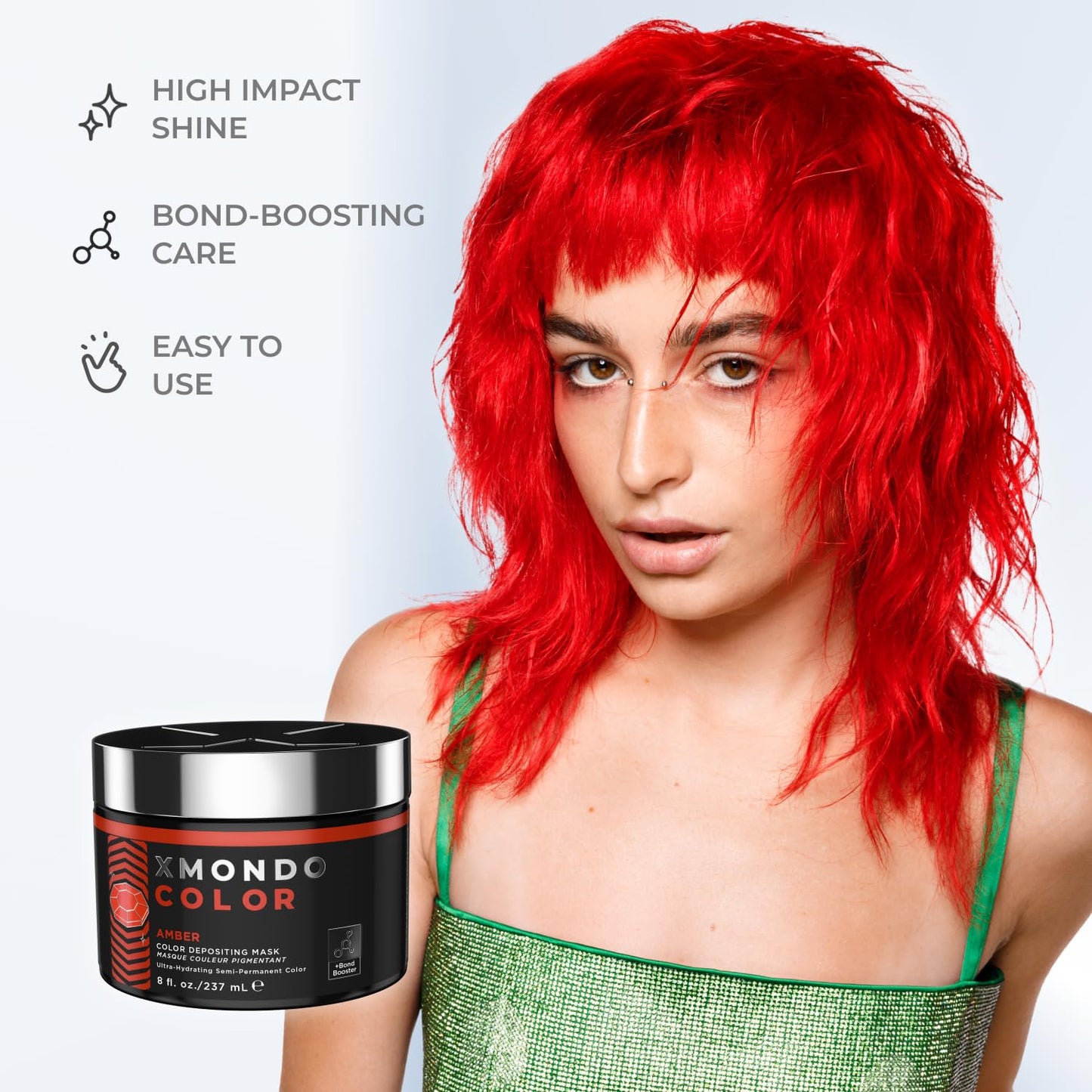 XMONDO Color Amber Depositing Hair Mask - Vegan Semi-Permanent Orange Red Dye | 8 Fl Oz, Infused with Bond Booster & Hyaluronic Acid