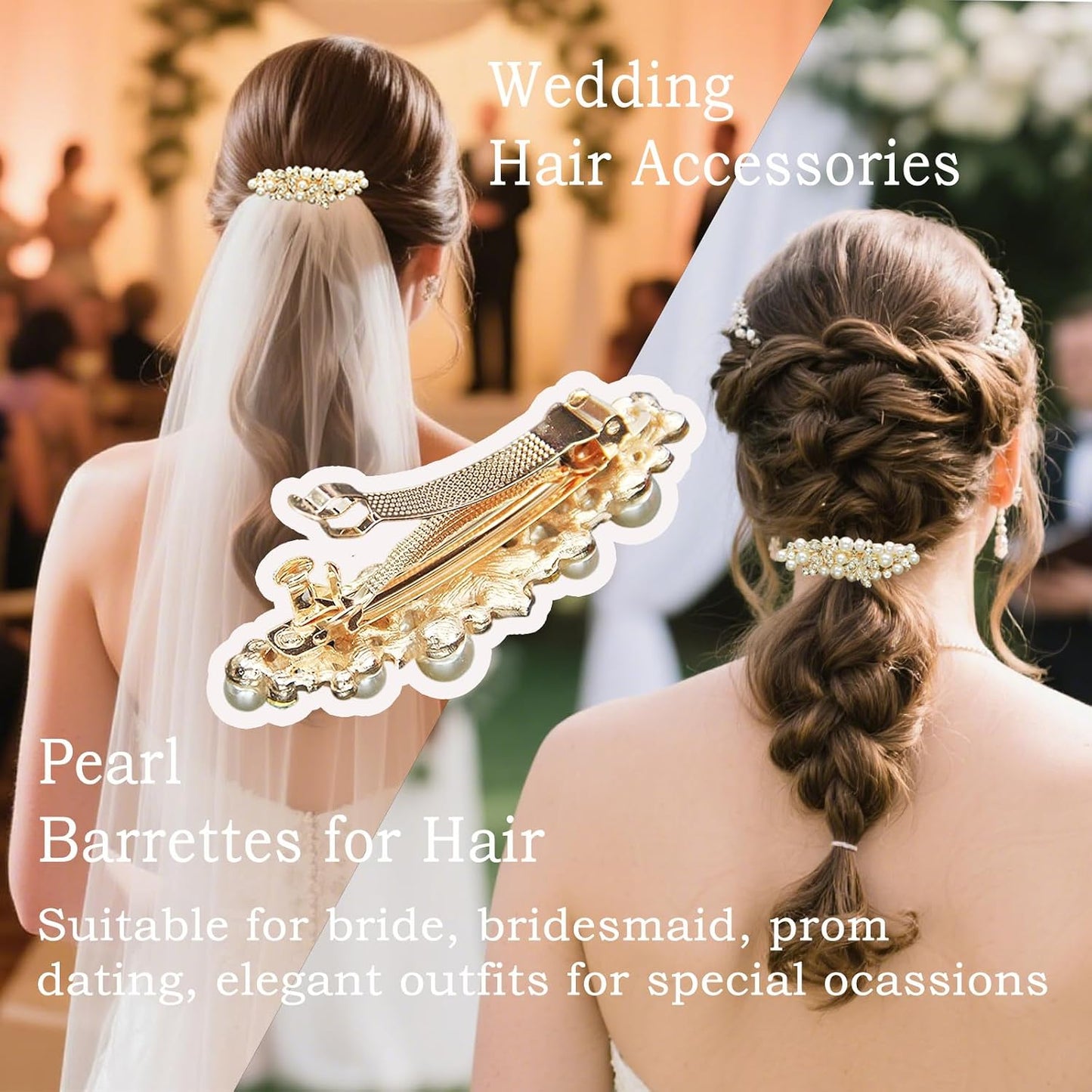 Rose Gold Pearl Hair Clips - Decorative Rhinestone Barrettes for Women | Fancy Hair Accessories for Thick & Thin Hair