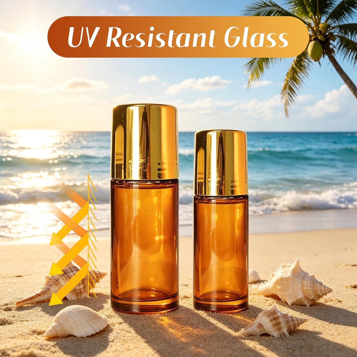 Rose Quartz Essential Oil Roller Bottles - 2 Pack Leakproof Amber Glass | 50ml & 30ml for Perfume & DIY