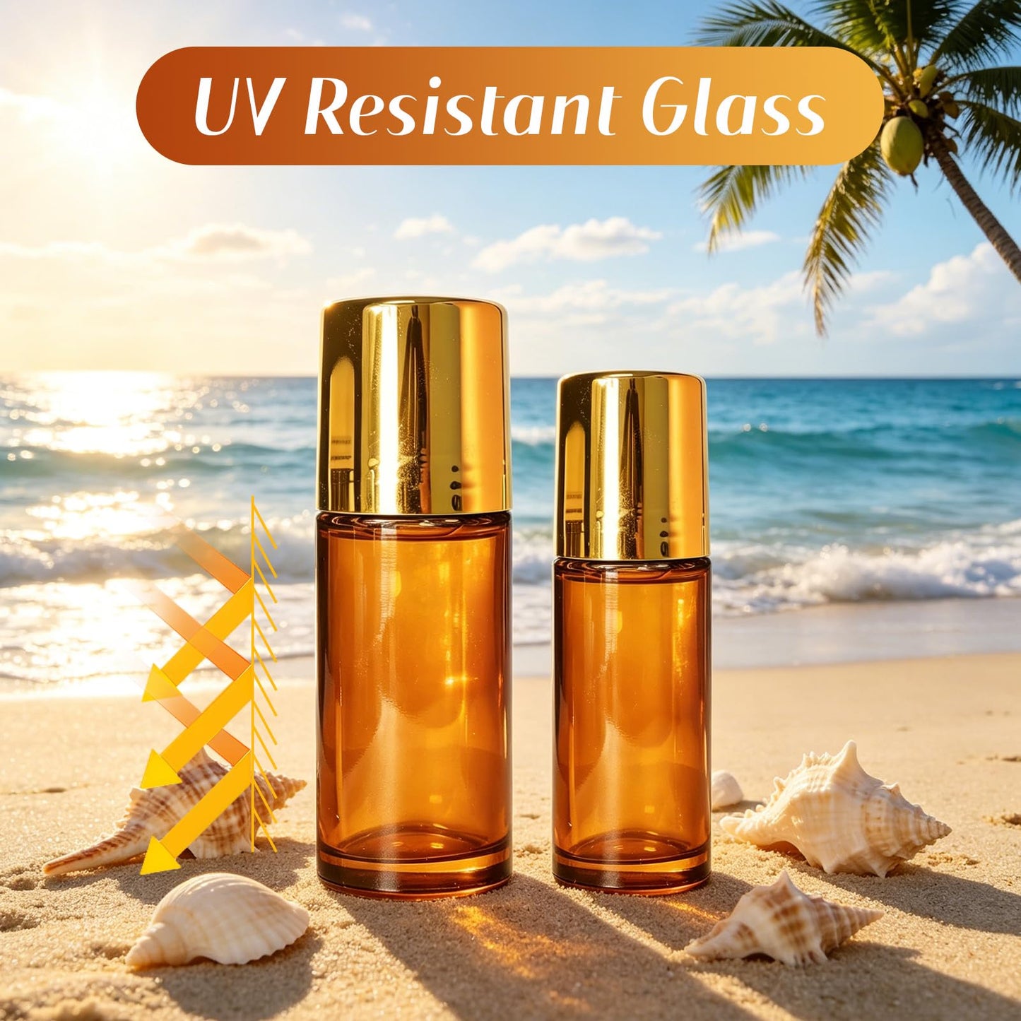 ORVEXILA 2 Pack Rose Quartz Essential Oils Roller Bottles, 50ml and 30ml Empty Leakproof Amber Glass Roll On Bottles for Perfume, Anointing, Travel, DIY