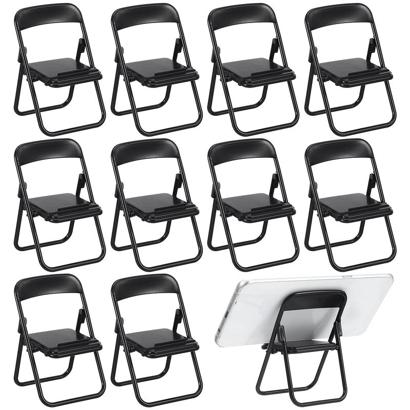 Nolitoy 12Pcs Mini Folding Chair Mobile Holder Foldable Miniature Furniture Model Smartphone Desk Stand for Dollhouse Decor and Photo Props 3.94X2.56X2.17 Inches