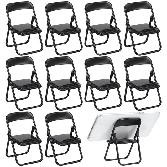 Nolitoy 12Pcs Mini Folding Chair Mobile Holder Foldable Miniature Furniture Model Smartphone Desk Stand for Dollhouse Decor and Photo Props 3.94X2.56X2.17 Inches