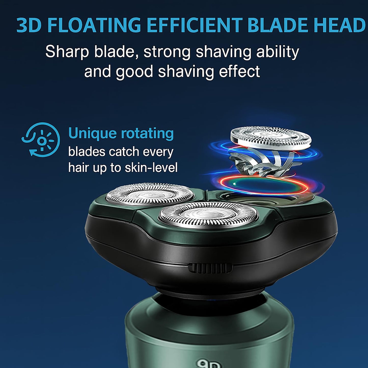 Electric Razor for Men, Rechargeable Rotary Electric Shaver with 3D Floating Heads, Ideal for Travel, Office, and Business Trips (Green)