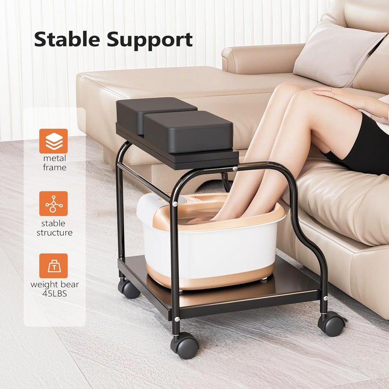 Beauty Salon Foot Bath Cart - Mobile Pedicure Trolley with Lockable Wheels & Storage Shelves | Black