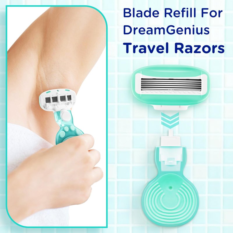 Women’s Razor Blades Refills Include 4 Cartridges, Extra Smooth 5-Blade Travel Razor Refills for Comfort Shaving, Green