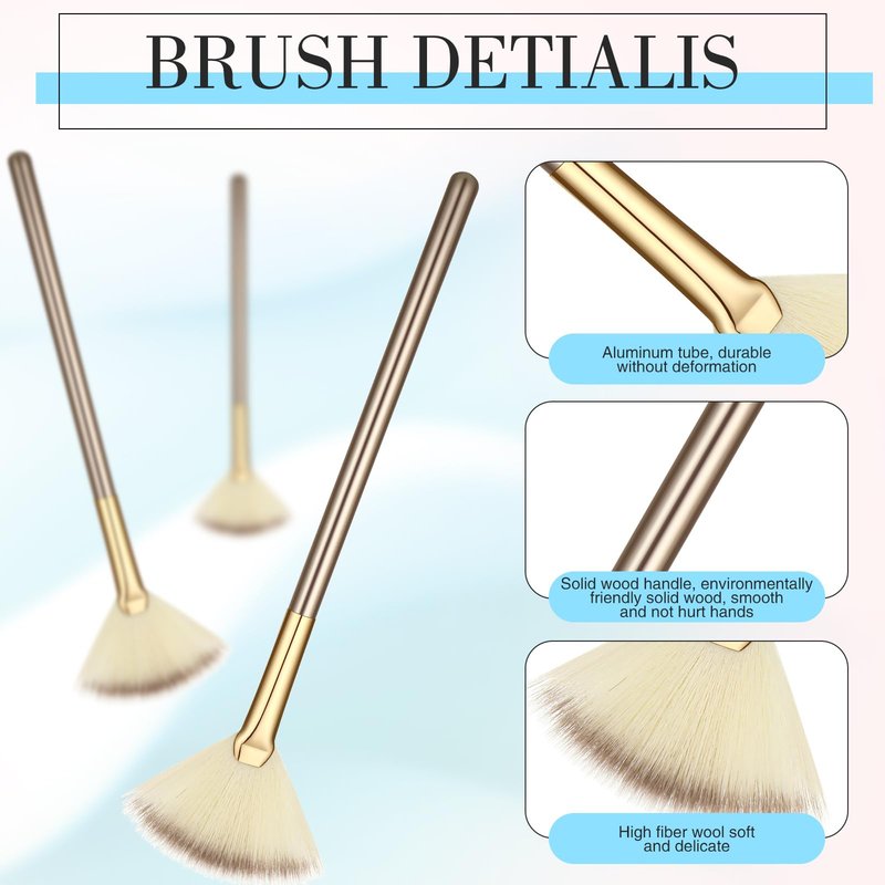 Ziliny 12 Pcs Soft Facial Fan Brush Blush Makeup Brush Face Mask Acid Applicator Multi Use Cosmetic Tools for Peel Mask Makeup for Mud Cream(Champagne)