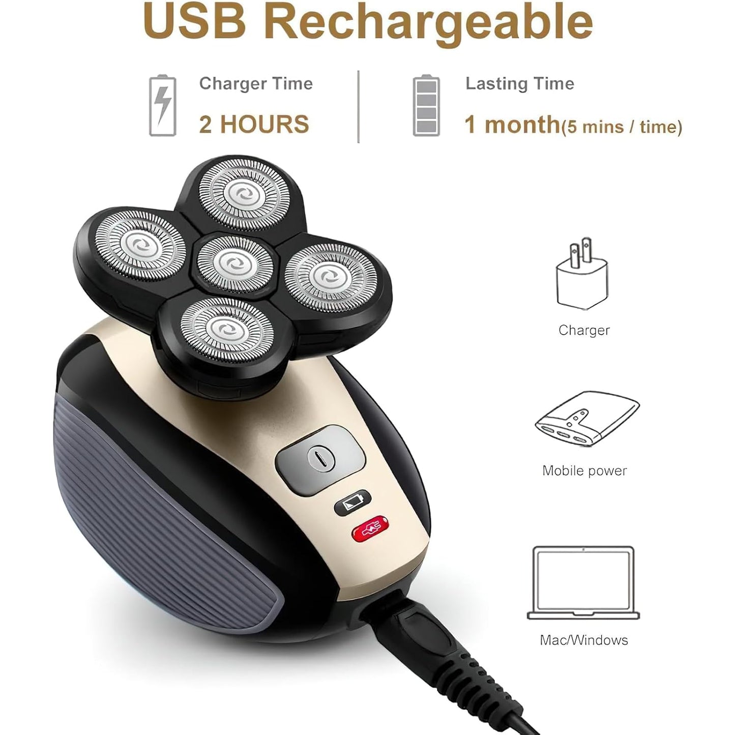 Bald Shavers for Men - 5-in-1 Waterproof Electric Head Razor | Cordless, Wet/Dry Shaving, Mess-Free Hair Capture