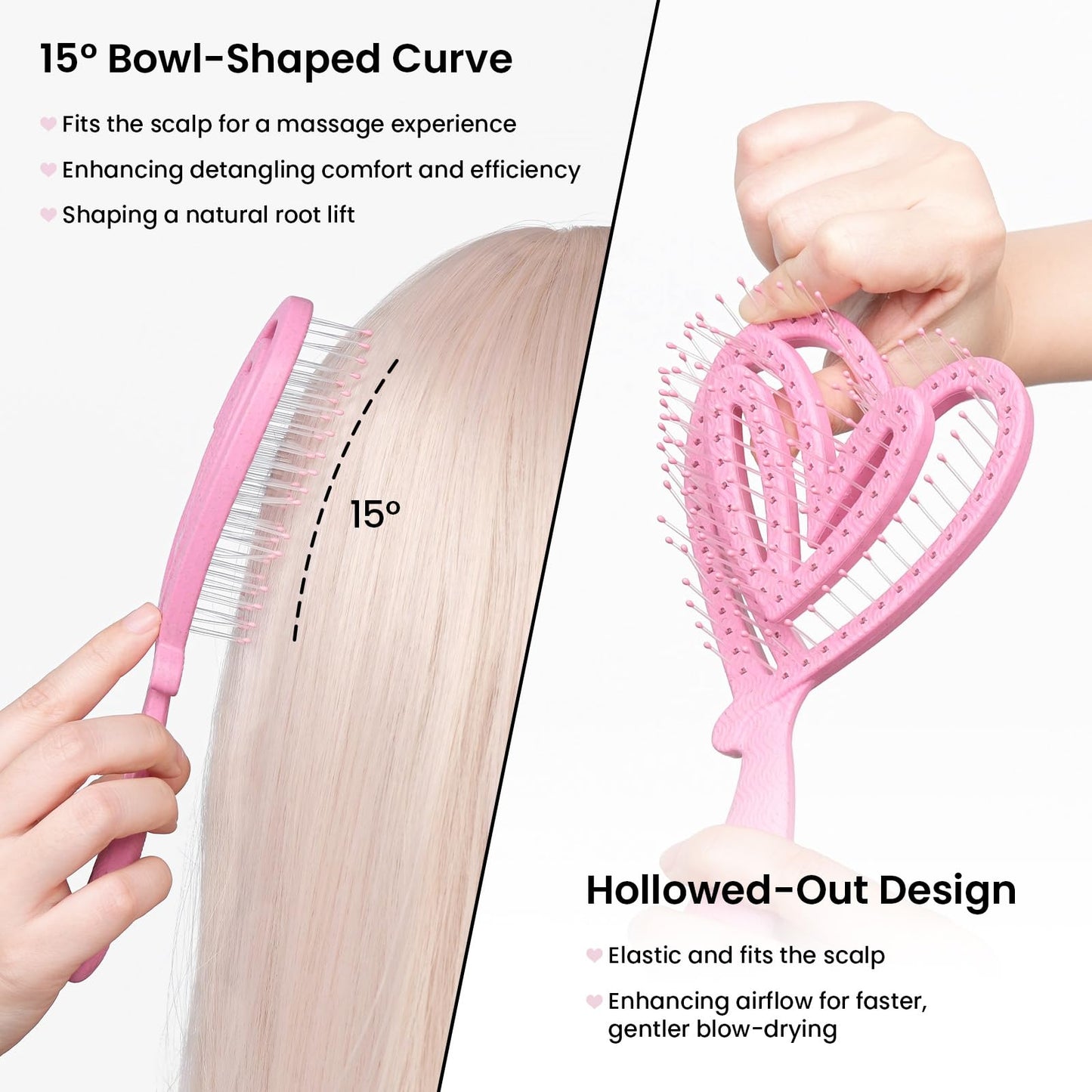 Biofriendly Heart-Shaped Detangling Hair Brush Set, Large & Mini, Dew Mint