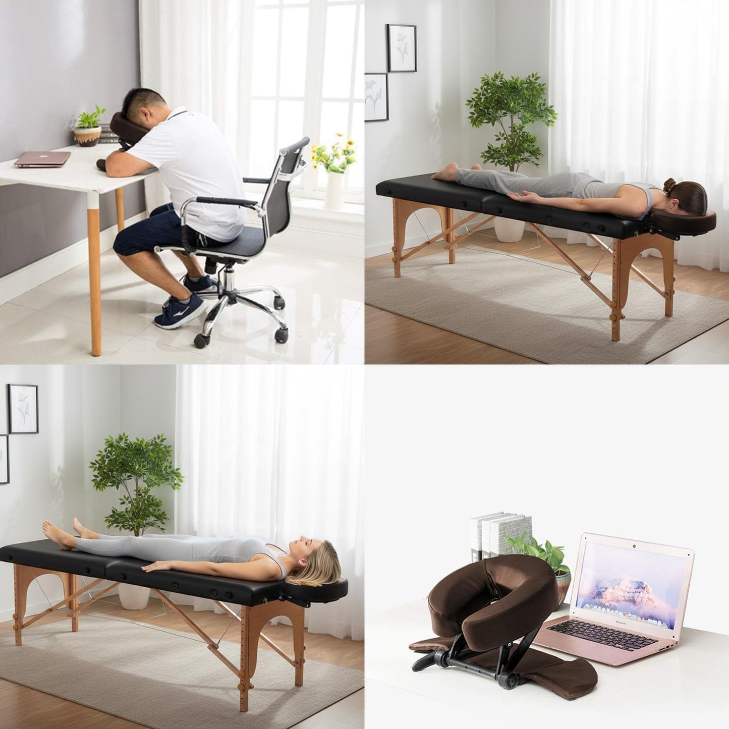 Face Down Tabletop Massage Kit - Adjustable Headrest Pillow in Dark Brown