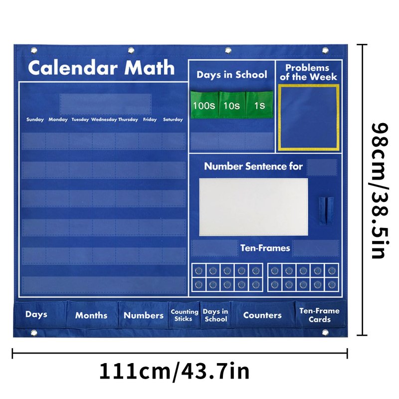 BOHEMIABY Circle Time Learning Center Classroom Pocket Chart Preschool, Educational Pocket Chart Teaching Materials, Learning Calendar Weather Counting Letter Color Shape (Math Classroom Pocket Chart)