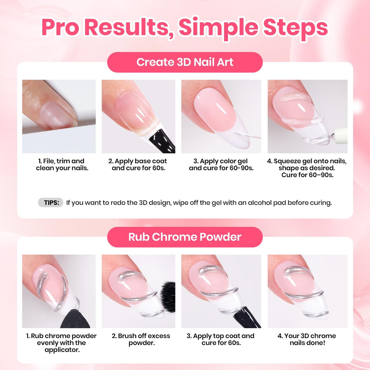 Beetles 3D Gel Nail Art, 5 in 1 Sculpting Clear Gel Glue, No Wipe Hema-Free for Drawing, Molding, Nail Charms, Rhinestones & Chrome Powder, Beginner-Friendly, DIY Home & Salon, UV/LED Lamp Needed,15g