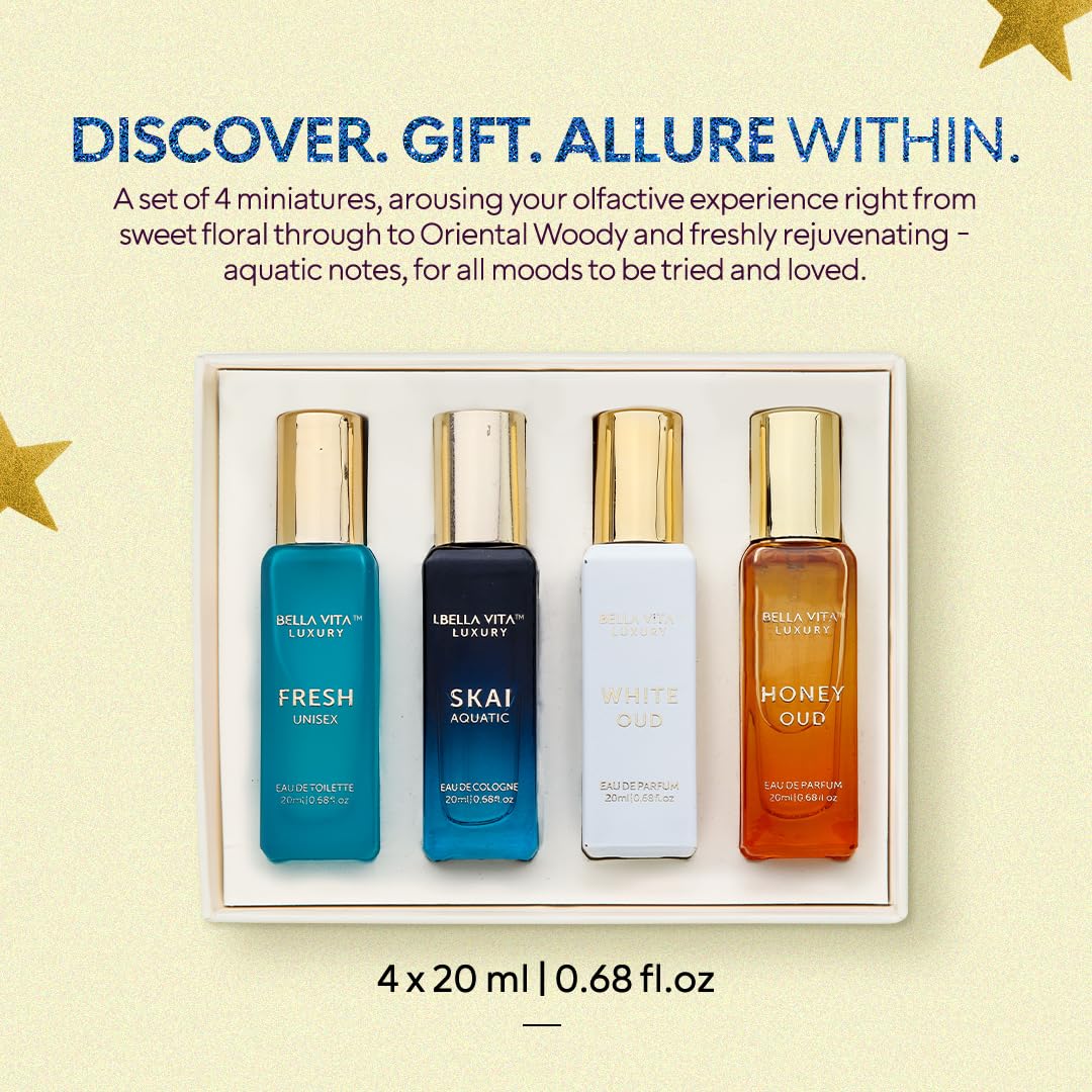 Bellavita Luxury Unisex Perfume Gift Set - Honey Oud & White Oud | 80ml | Unique Fragrance for Men & Women