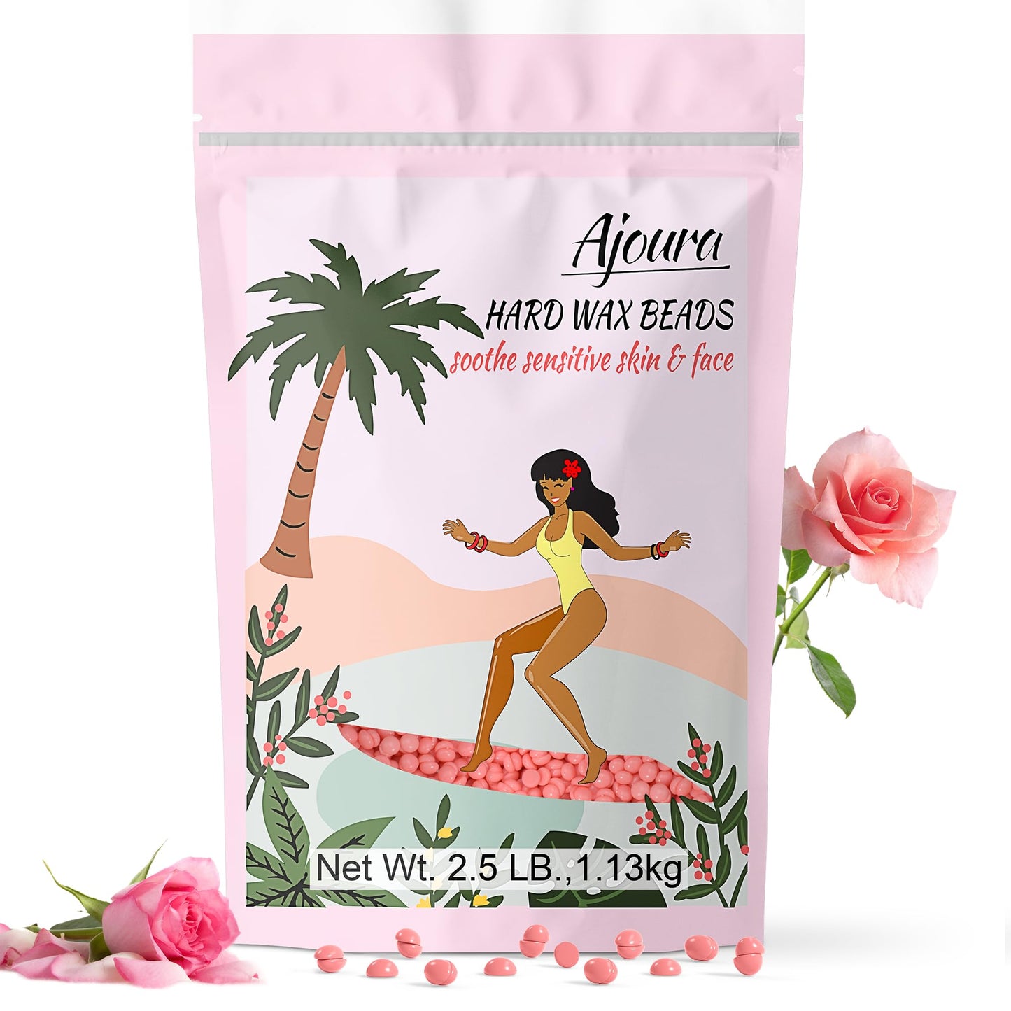 Ajoura 2.5LB Wax Beads for Hair Removal, Rose Hard Wax for Coarse Hair, Perfect for Brazilian, Bikini, Eyebrow, Legs, Facial, and Full Body Waxing, At-Home Wax Refill for Women and Men