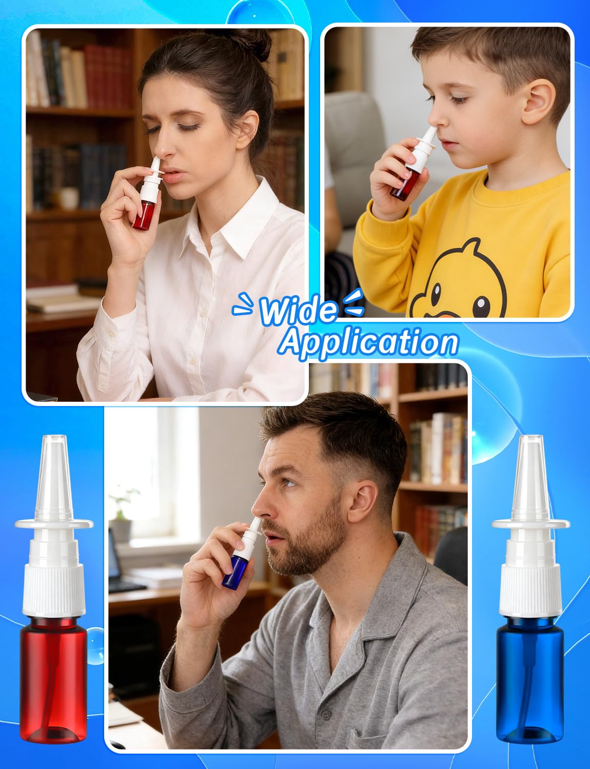 ZHWKMYP 10 Pcs Nasal Spray Bottle, 10ML/0.35OZ 6Pcs Fine Mist Empty Plastic Brown Blue Nose Spray Bottles Refillable with 2 Funnels and 2 Labels