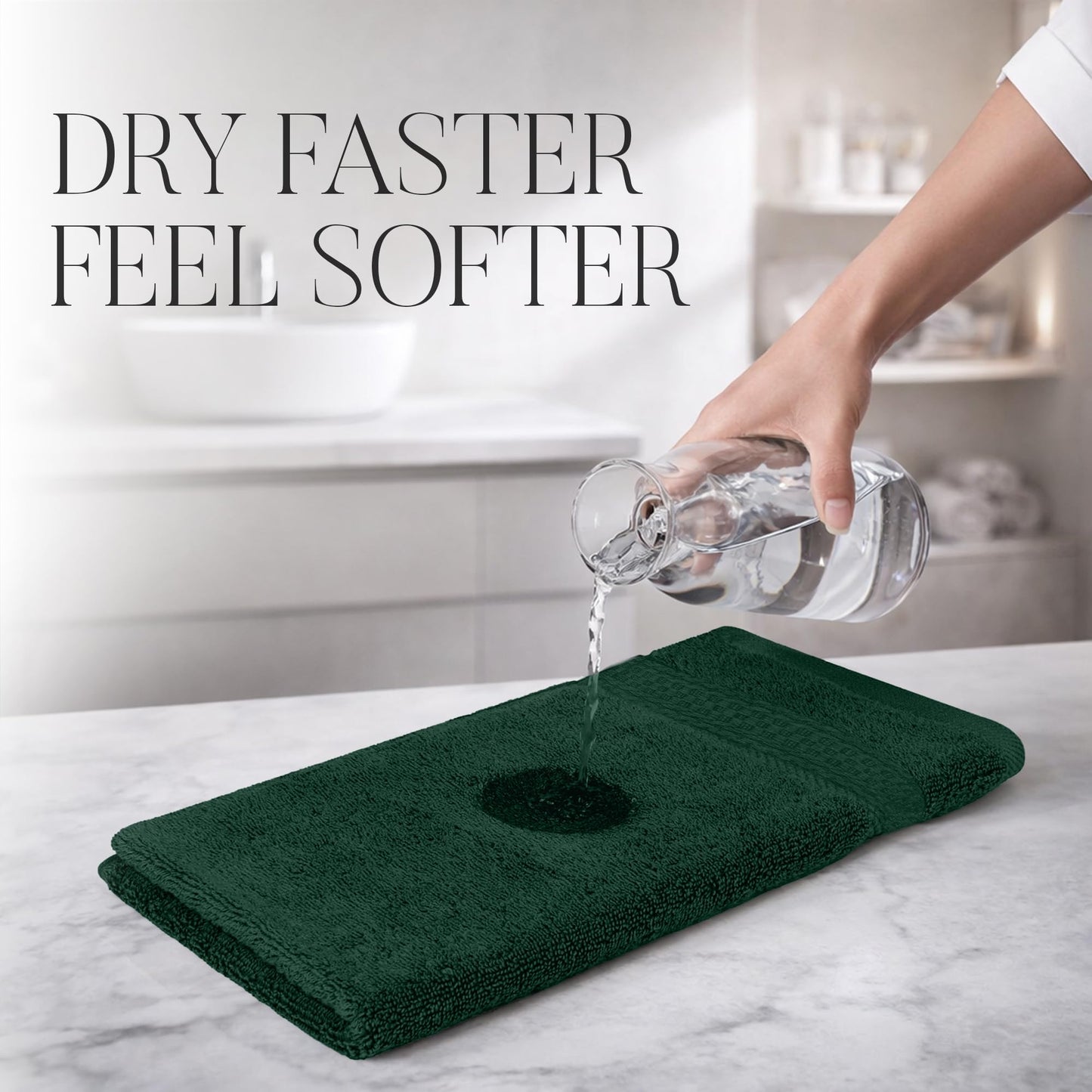 RIVERSIDE 12-Pack Premium 100% Cotton Hunter Green Face Towels for Bathroom [12x12] - Reusable Luxury Face Wash Cloths for Showering - 550 GSM Super Soft & Absorbent Washcloths for Body, Spa & Gym