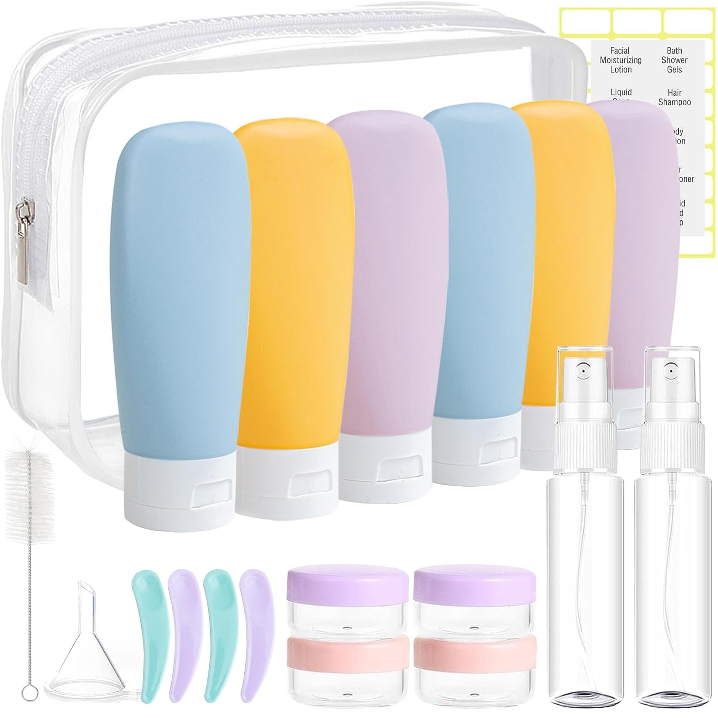 Travel Bottles Set - 20 Pack TSA Approved Leak Proof Containers | Portable Refillable Toiletry Kit for Shampoo, Conditioner, Lotion (Multi-Color)