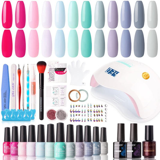 Gellen Gel Nail Polish Kit - 12 Trendy Colors with 72W UV LED Nail Dryer | All-In-One Manicure Set