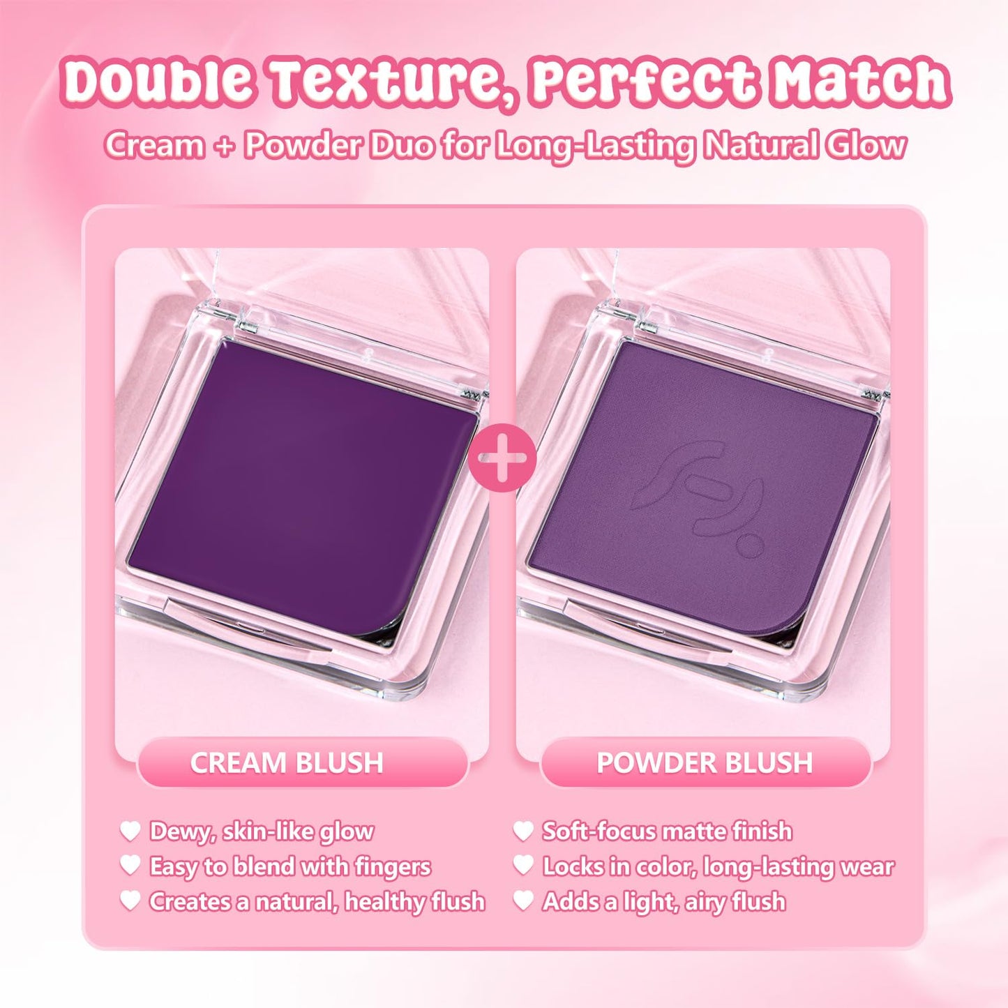 Fillwie Purple Blush Duo, Cream & Powder, Light Lavender (Violet Veil)
