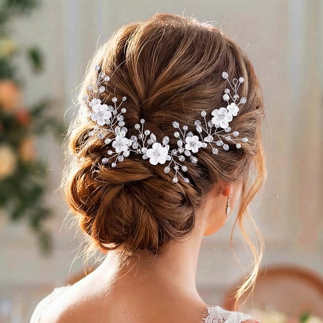 Unicra Silver Pearl Hair Vine Bridal Headpieces Flower Wedding Hair Accessories for Brides and Women (Silver)