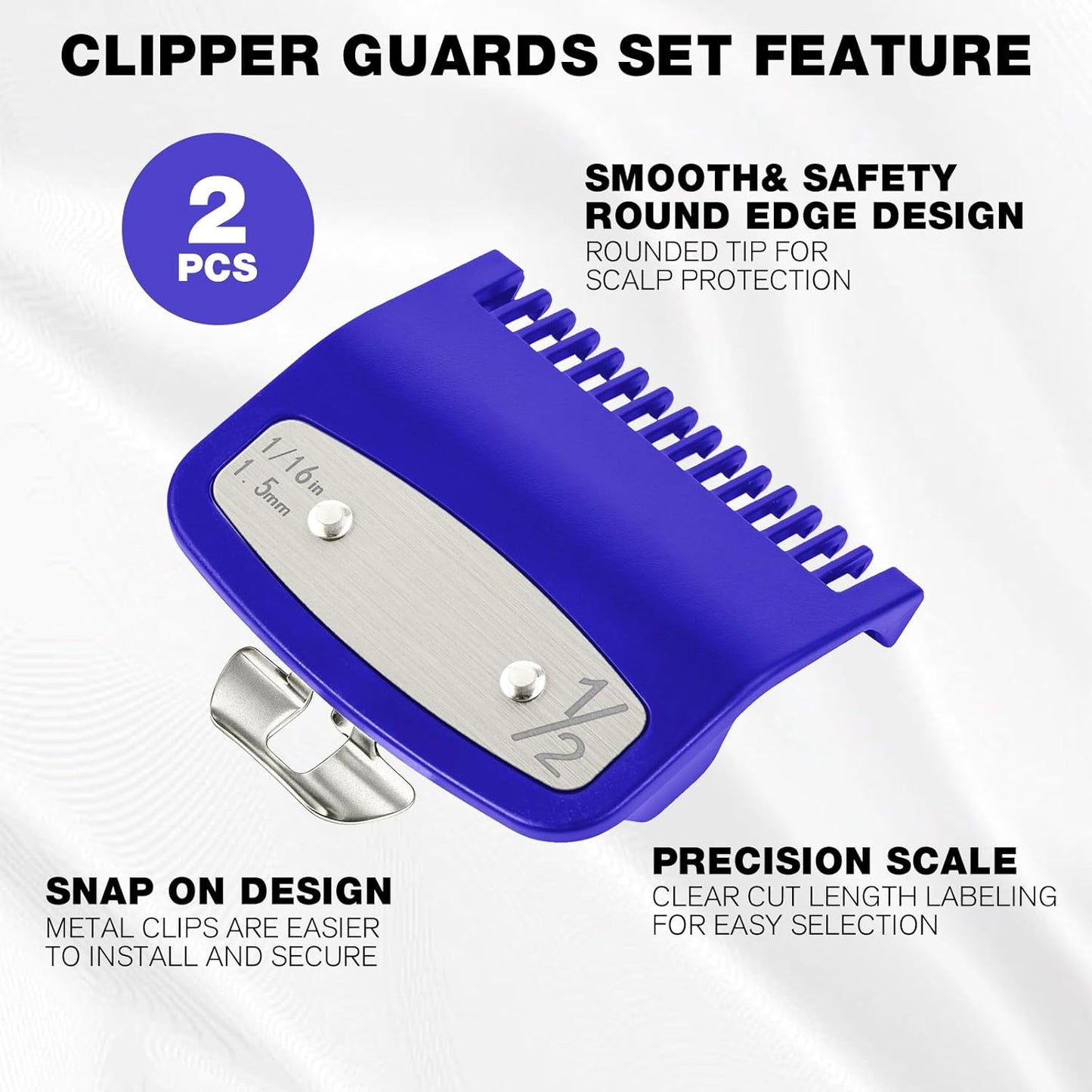 Clipper Guards Set - 2 Pack Compatible with Wahl | 1/16" 1.5mm Metal Hair Clipper Guide Combs for Barbers & Stylists - Blue
