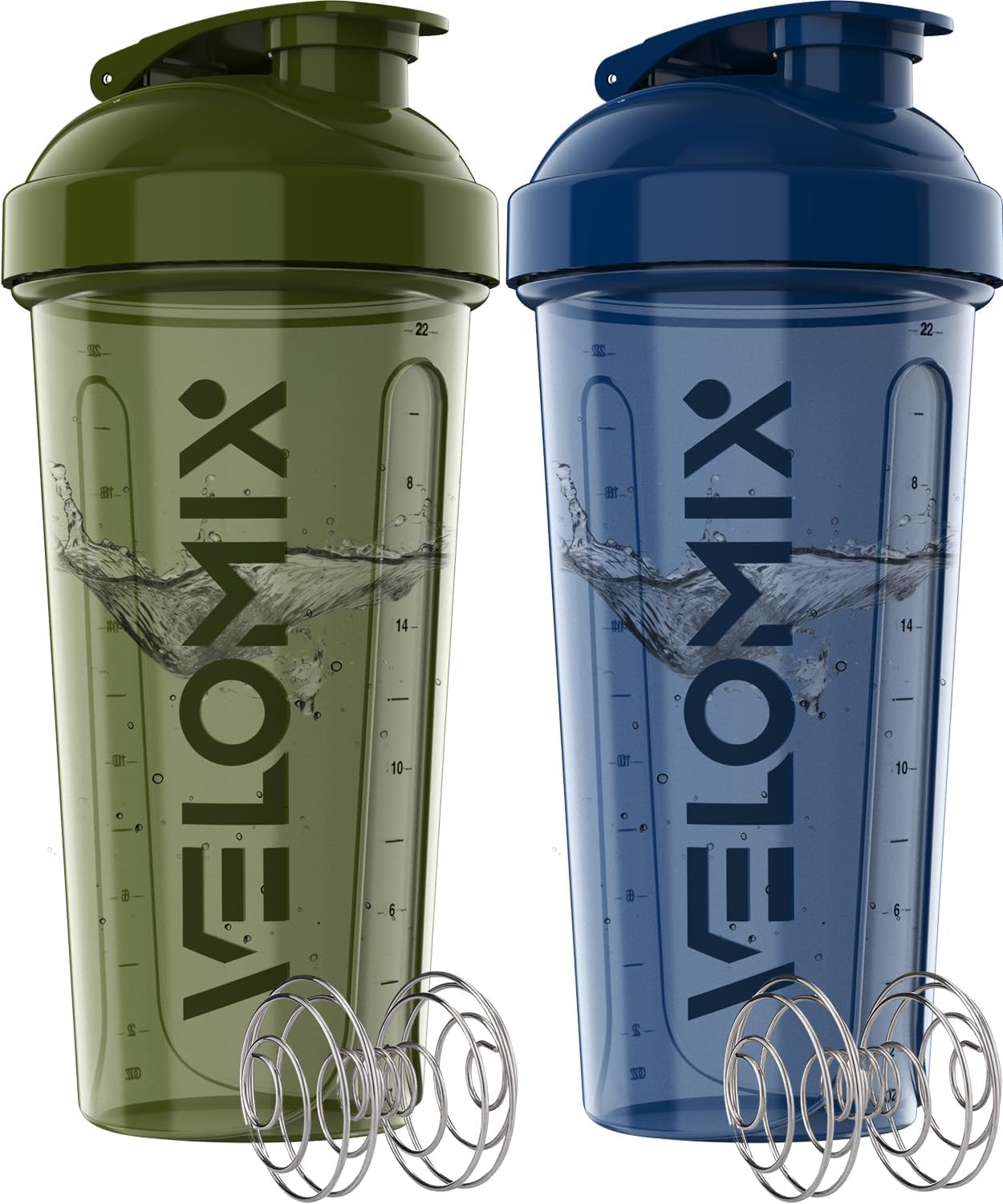 Protein Shaker Bottles - 28 oz Leak Proof Shaker Cups with 2 Wire Whisks | 2-Pack (Black/Transparent)