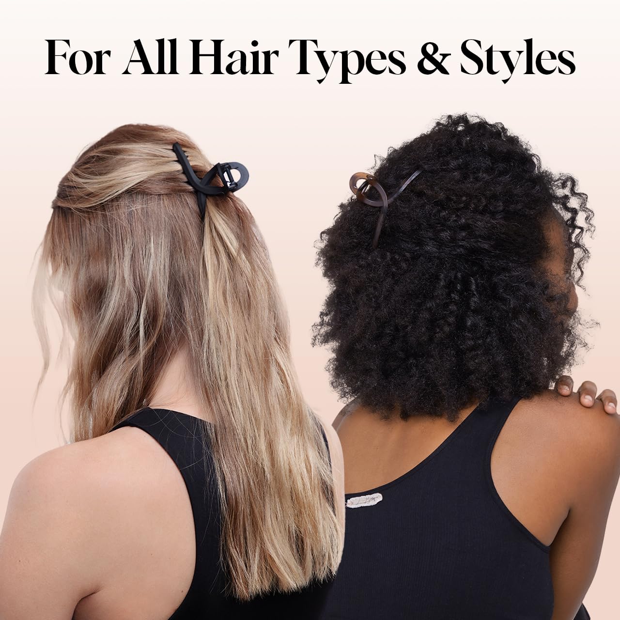 Large Hair Clips for Women - Fashionable Matte Plastic Loop Hair Claw Clips | Easy-Grip Design | Tortoise & Black, 2 Pcs