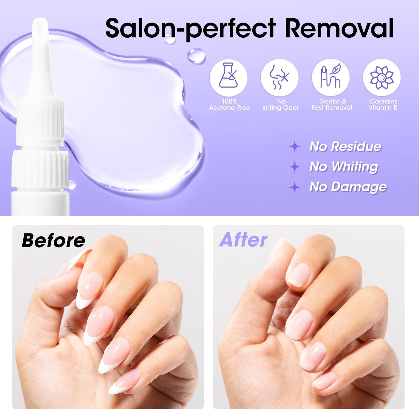 Gellen Semi Solid Nail Glue & Glue Remover for Press ons, Quick Dry Lamp-Free Nail Gel Glue for Nail Tips, Non-Acetone Nail Glue Remover Pen with Precision Nozzle, Safe & Gentle Formula