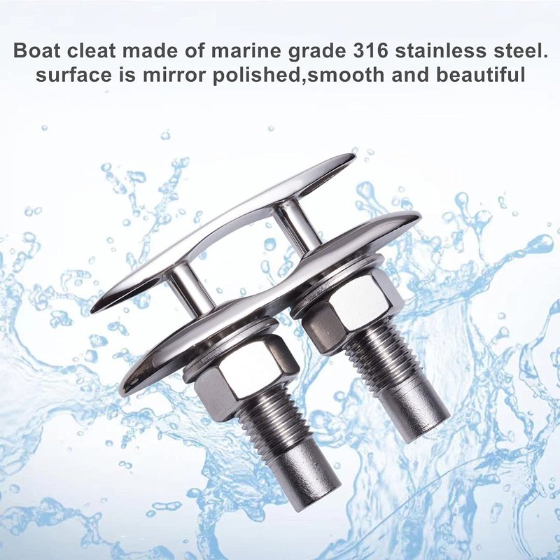 SUNOOM Stainless Steel 316 Flush Mount Cleat, Pop-Up Rope Cleat for Boat Yacht Deck, Marine Grade Mooring Cleat with Nuts & Washers