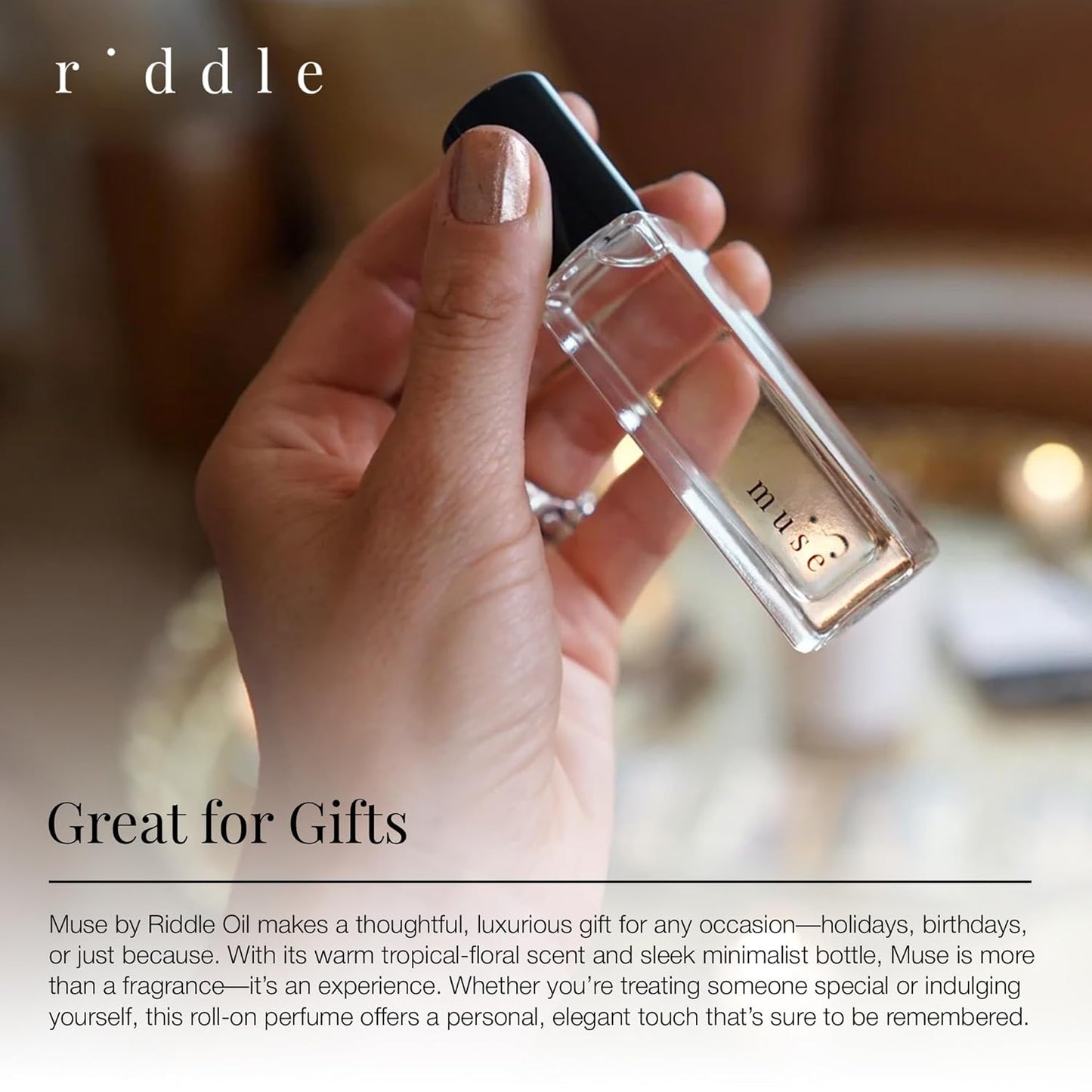 Riddle Oil Muse Roll-On Fragrance - Fruity Citrus Floral Perfume for Women | Mini Rollerball with Coconut, Peony, Magnolia, Bergamot, Sandalwood, Amber