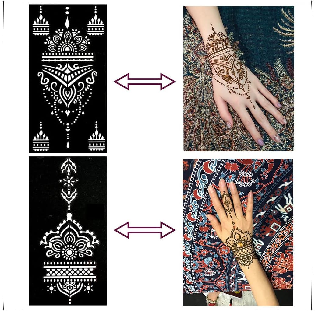 Henna Tattoo Stencils Kit - 12 Reusable Temporary Tattoo Stickers for Women | Indian & Arabian Designs