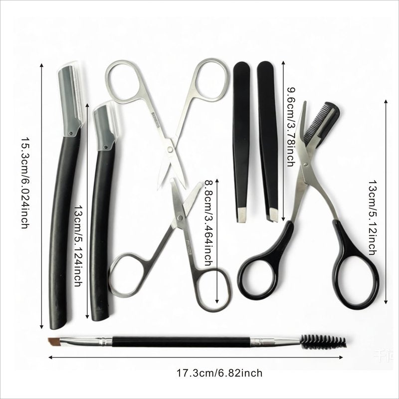MIQUENYA 8 Pcs Eyebrow Kit, with Small Eyebrow Scissors with Comb,Eyebrow Razor Kit, Eyebrow Tweezers, Stainless Steel Nose Hair Scissors, Double-ended eyebrow Brush,Travel Size or Home, Gifts, Pink
