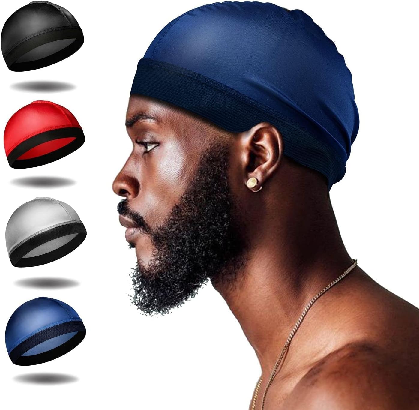 Silk Wave Caps for 360 Waves - 4Pcs Silky Durags for Men | 2 Blue & 2 Black