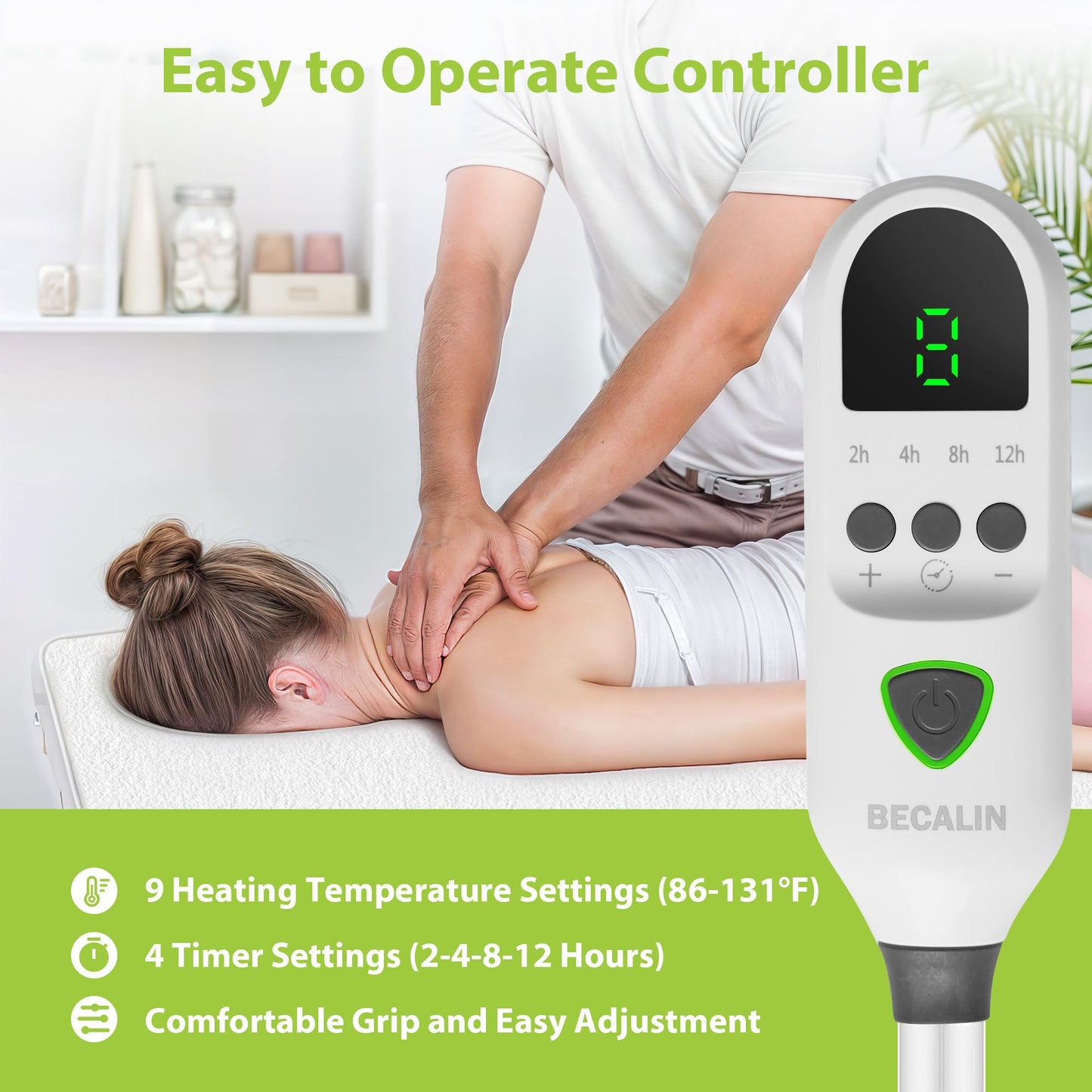Massage Table Warmer Heating Pad Professional SPA Massage Bed Warmer with Timer, 9 Heat Settings, Overheat Protection for Massage Bed & Spa, Thickened & Soft Fleece, 30" x 71", with Face Hole