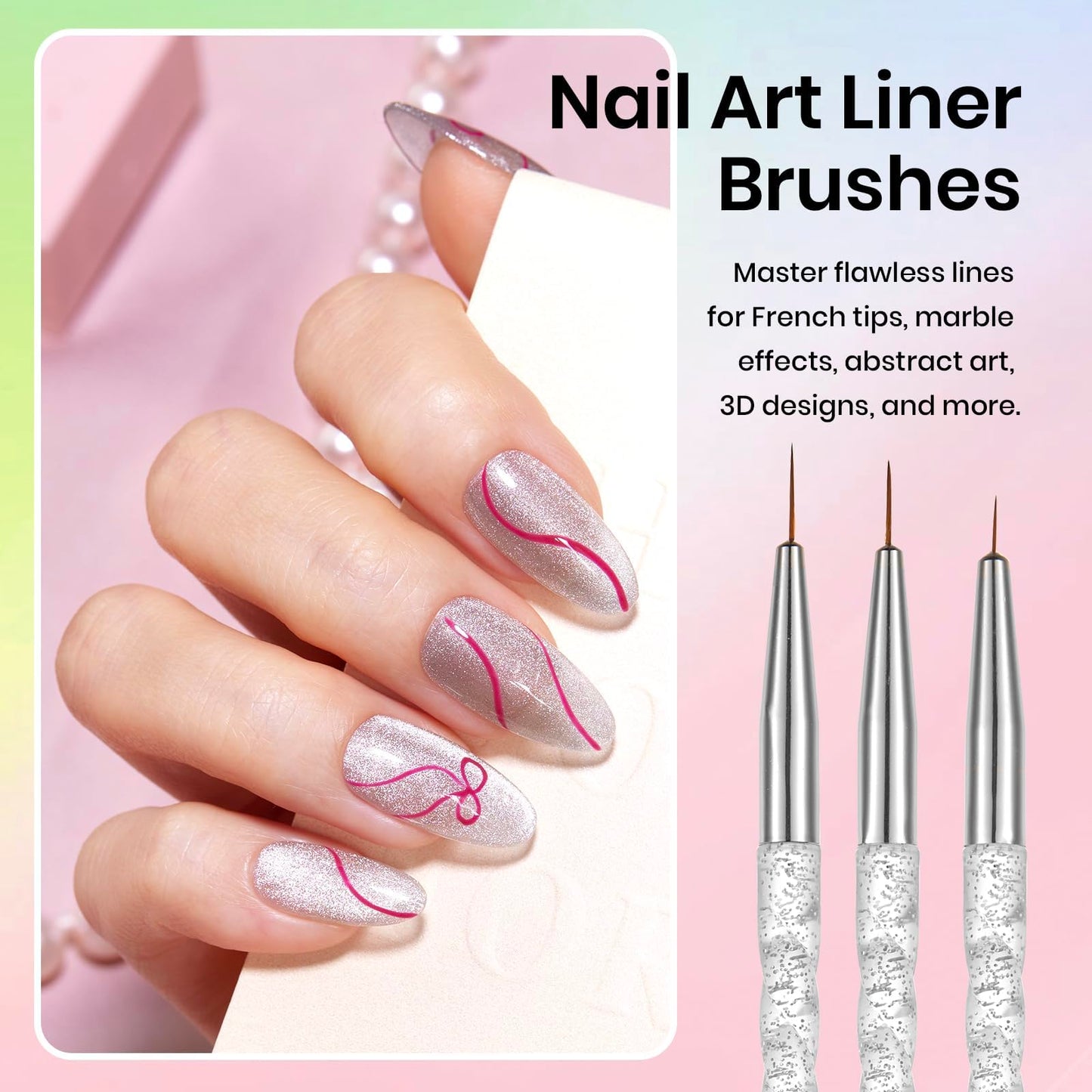 Beetles 31pcs Nail Art Brushes, Dotting Tools, Nail Art Pens, Dust Brush, Striping Liner Fingernail Drawing Pens with Palette Holder Metal Handle All in One for Starter Manicure Design Set