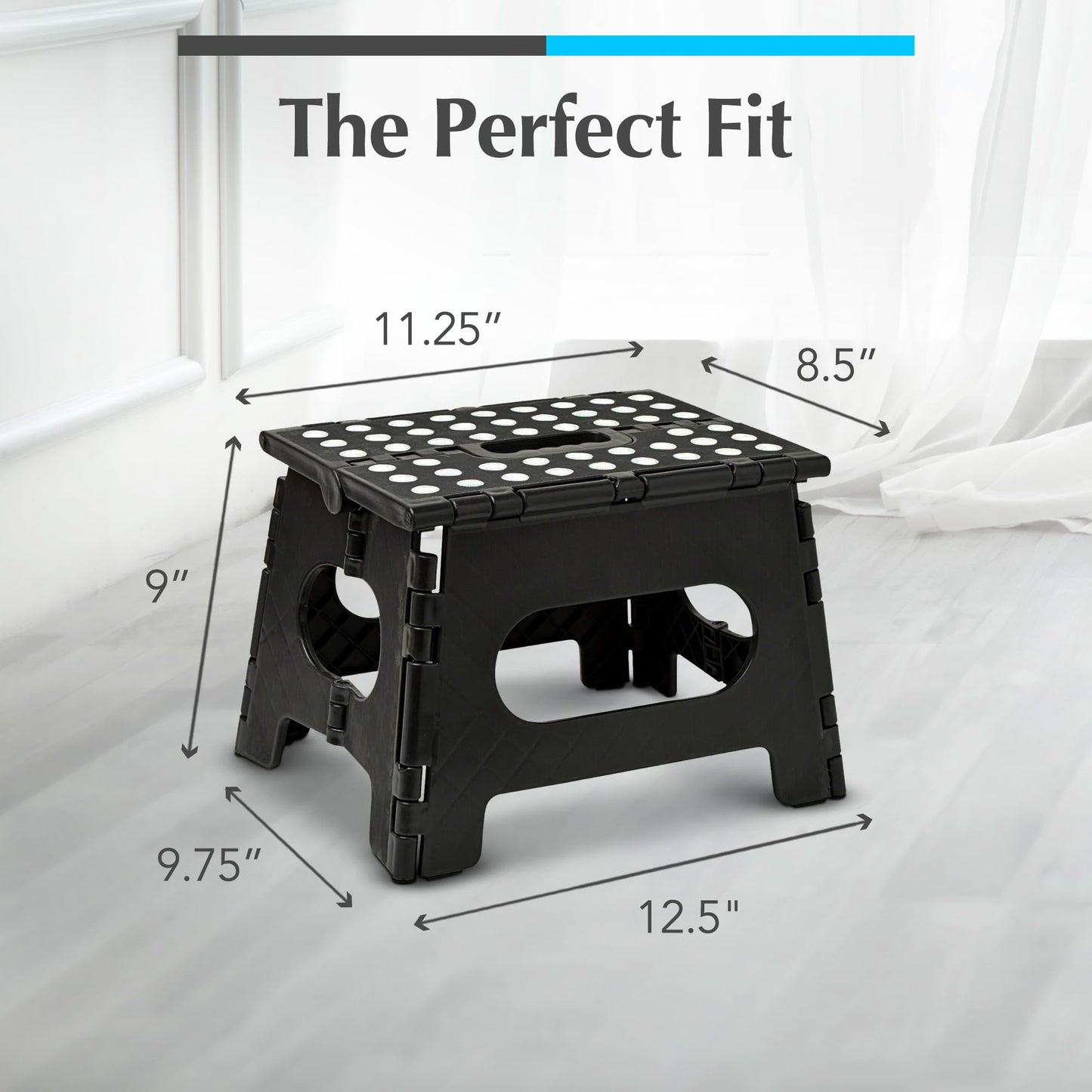 Handy Laundry Folding Step Stool - Sturdy Enough Collapsible Stool to Support Adults - Opens Easy with One Flip - Great for Kitchen, Bathroom or Bedroom (Black - 9 Inch)