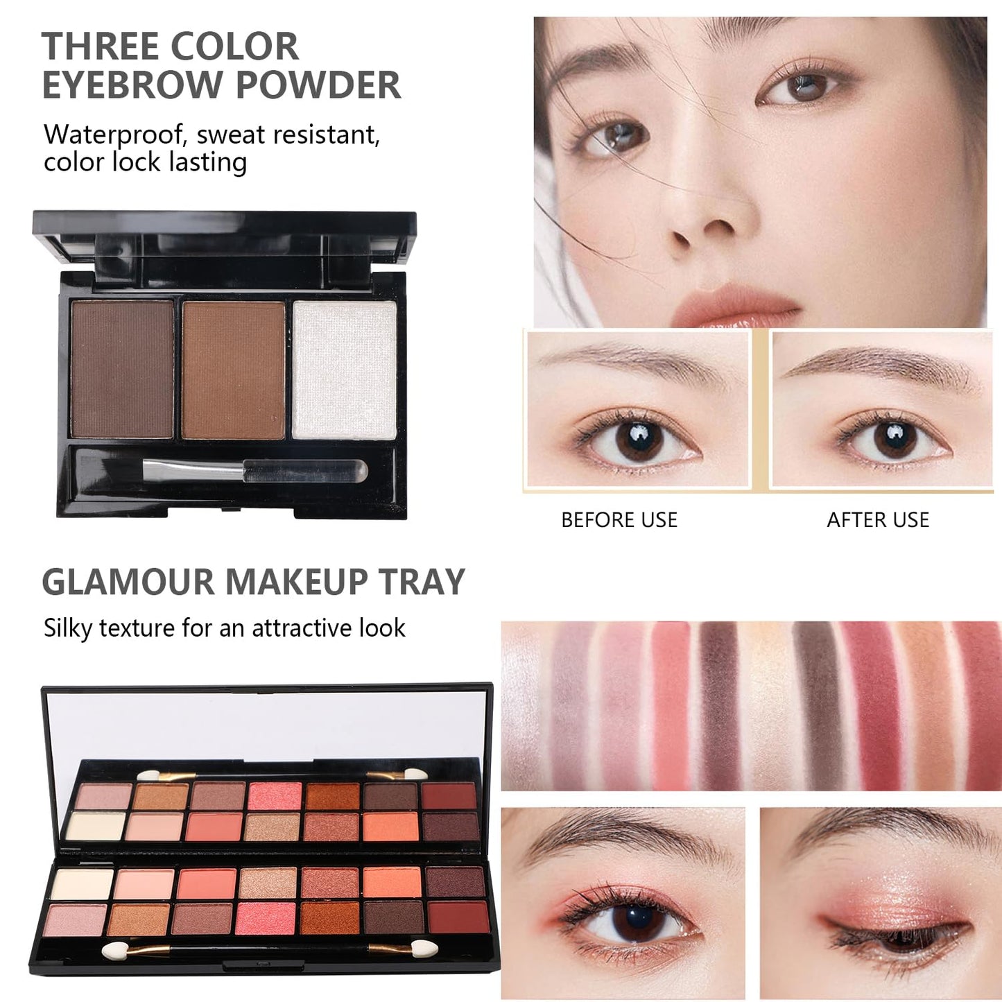 All-in-One Makeup Kit - 14 Colors Eyeshadow Palette, Liquid Foundation, Eyeliner & Brushes | 20-Piece Set for Women & Teens - Black