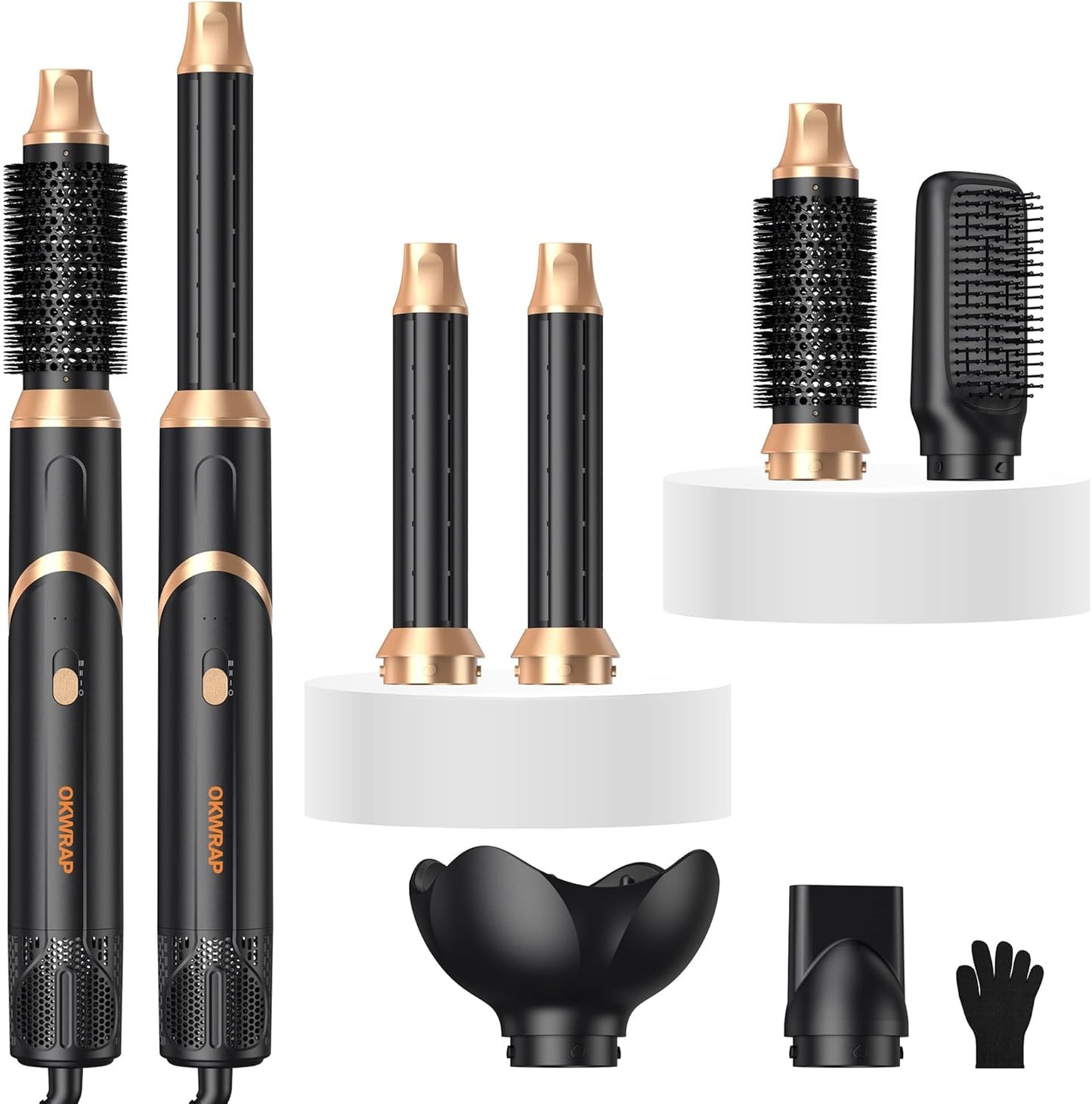 Blow Dryer Brush 6-in-1 | Foldable Hot Air Brush for Volumizing, Curling & Straightening - Detachable Design