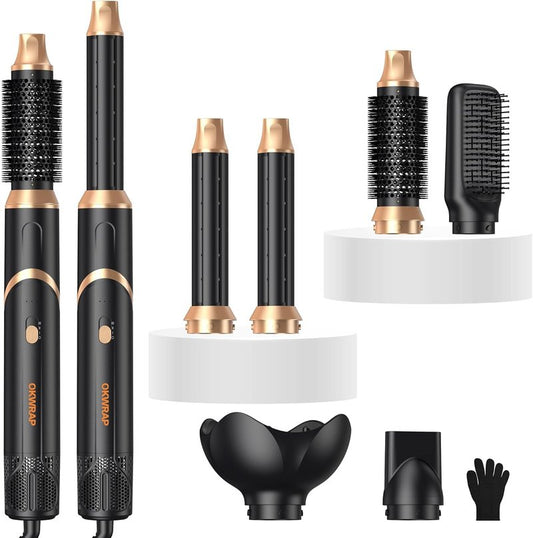 Blow Dryer Brush 6-in-1 | Foldable Hot Air Brush for Volumizing, Curling & Straightening - Detachable Design